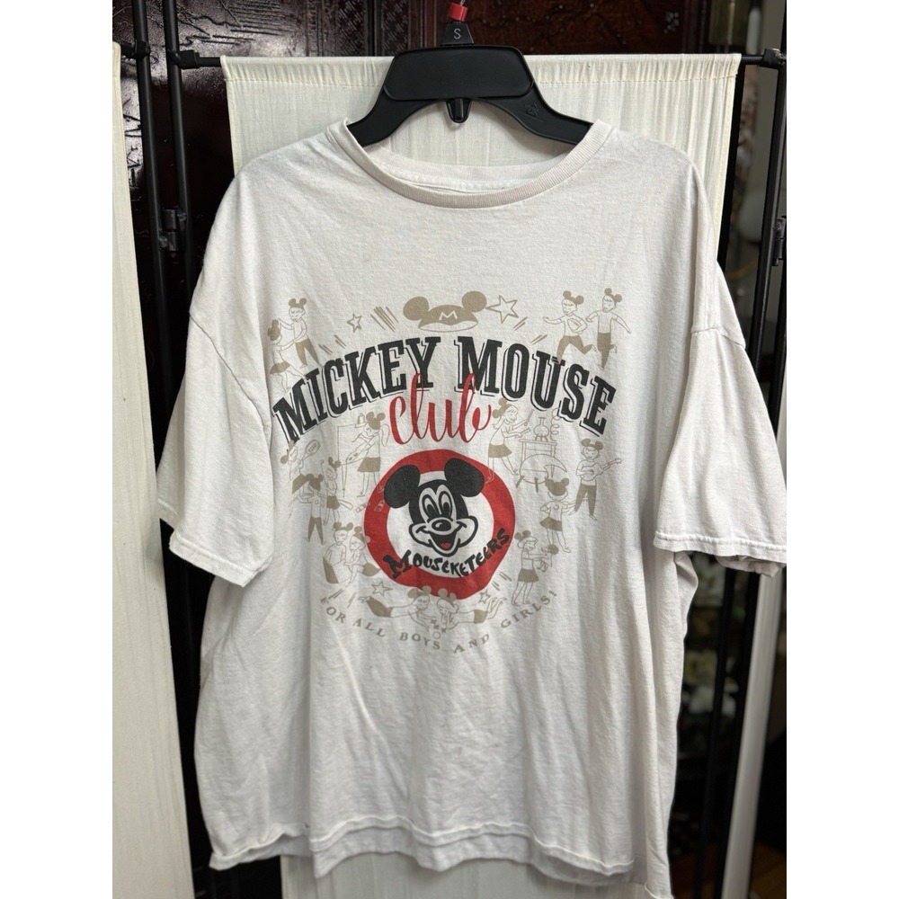 Disney 100 Mickey Mouse Club Mouseketeers Shirt Mens XL Cream Retro Graphic